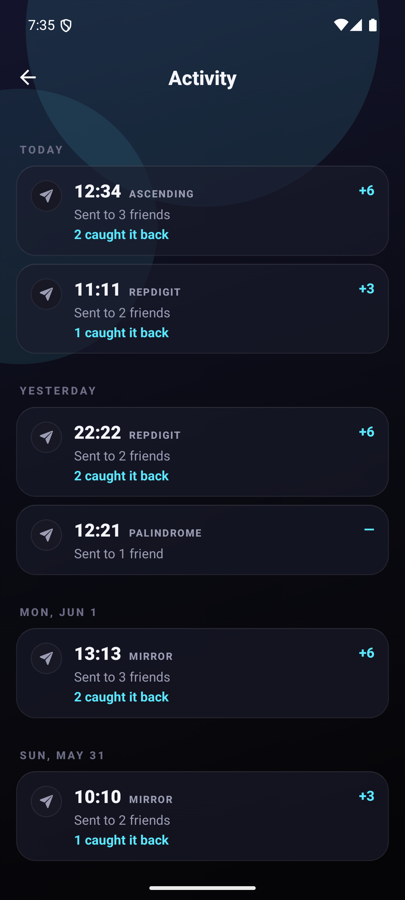 Activity — every catch you've shared